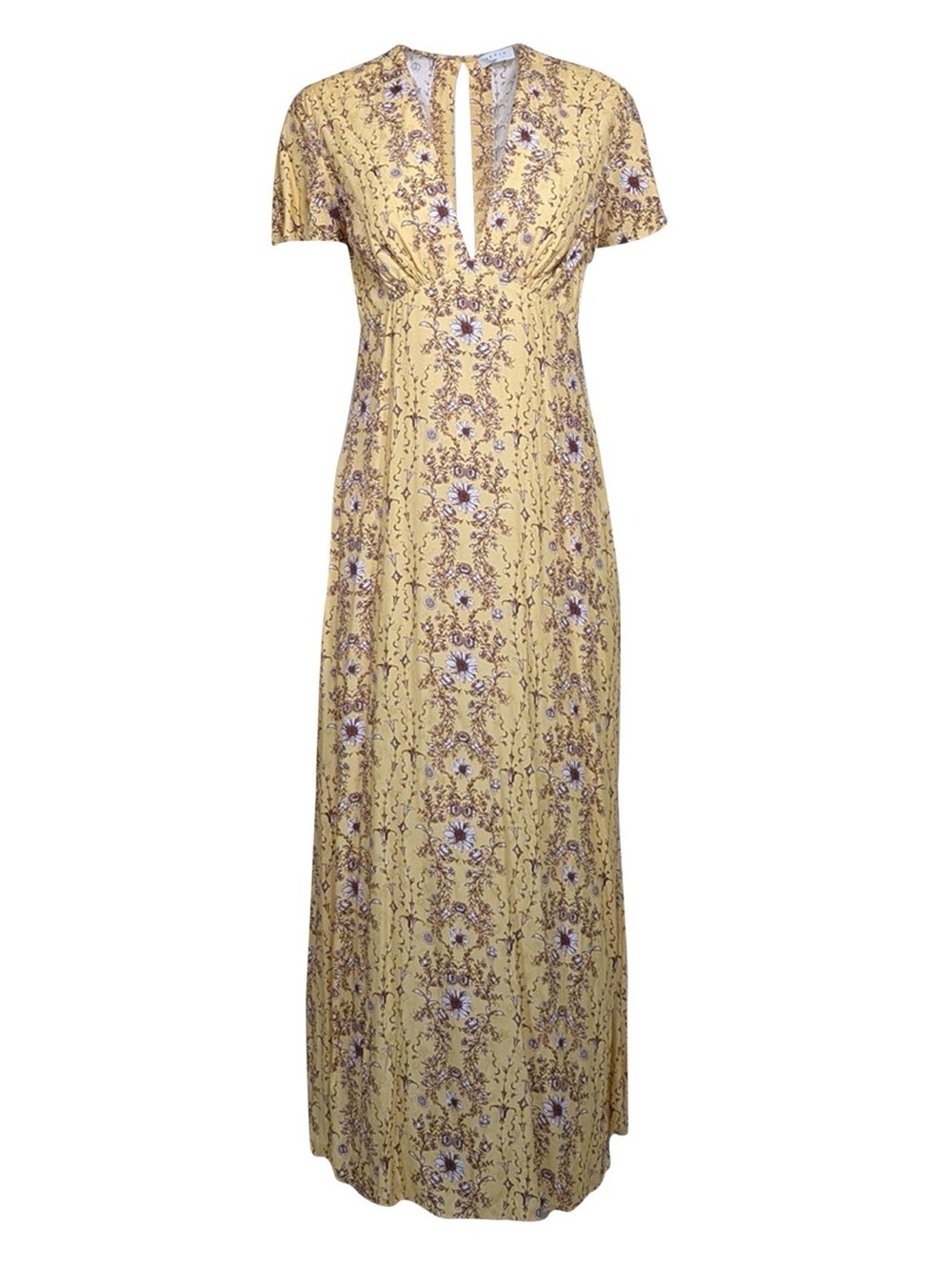 Sandro Paris Yellow Floral V Neck Midi Dres